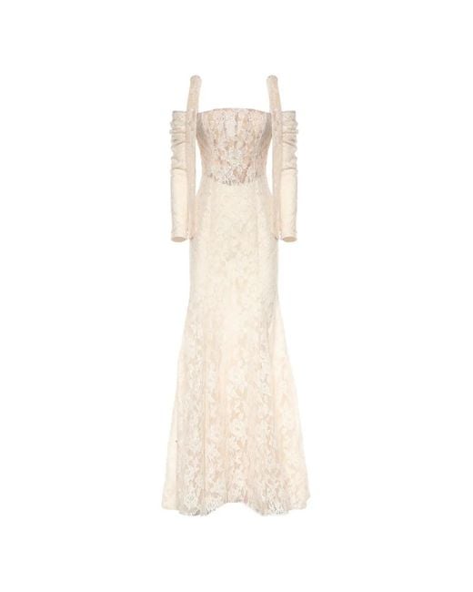 Galia Lahav White Camellia Lace-Up Structured Dress