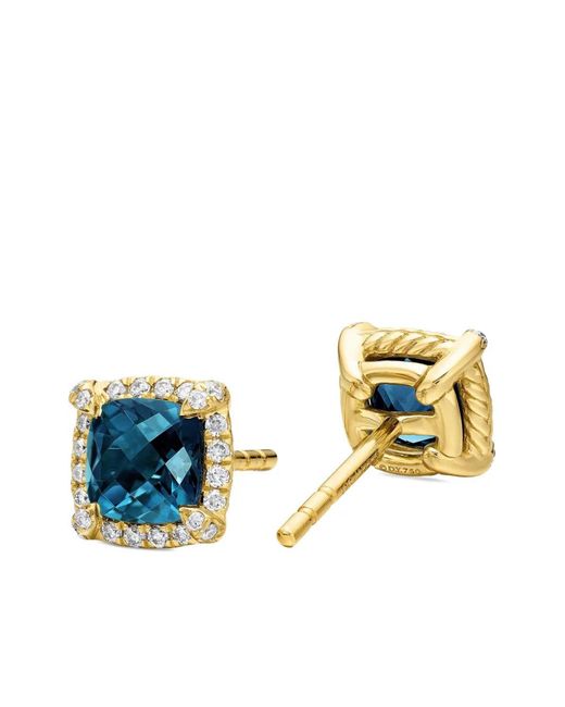 David Yurman Blue 18Kt Petite Chatelaine Topaz And Diamond Stud Earrings (5Mm)