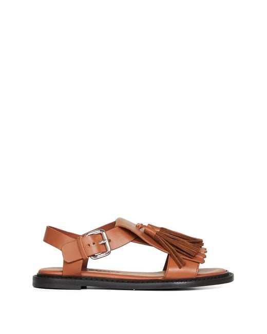 Weekend by Maxmara Brown Fringed Tassel-Detail Sandals