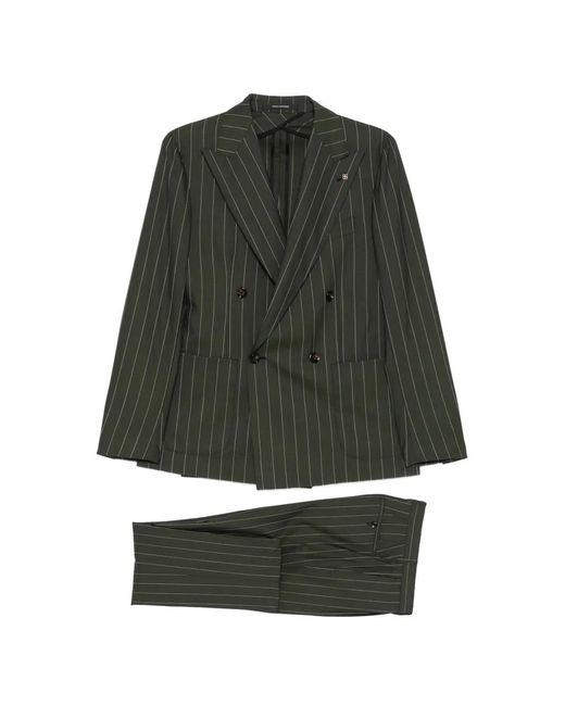 Tagliatore Green Pinstripe Double-Breasted Suit for men