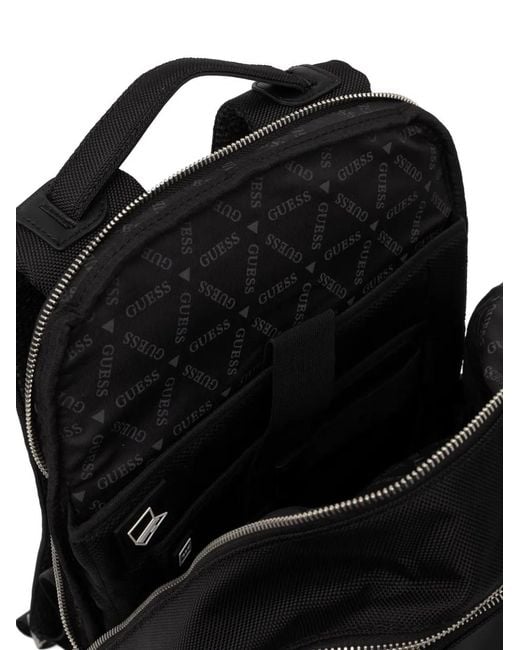 Guess Black Berna Logo-Plaque Multiple-Pocket Backpack for men