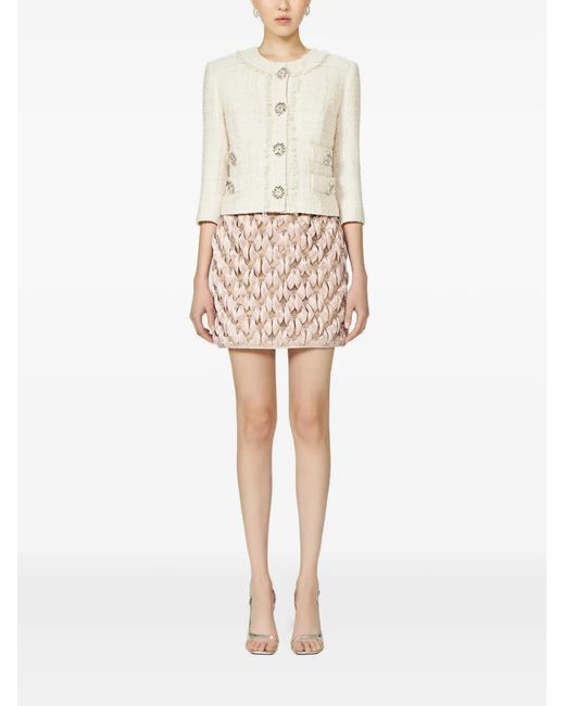 Costarellos Natural Macie Crystal-Button Cropped Jacket