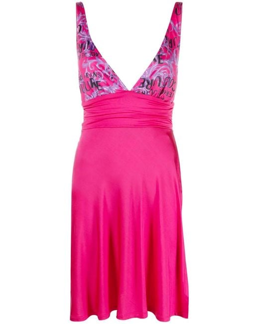 Versace Jeans Couture Pink Logo Couture-Print Minidress