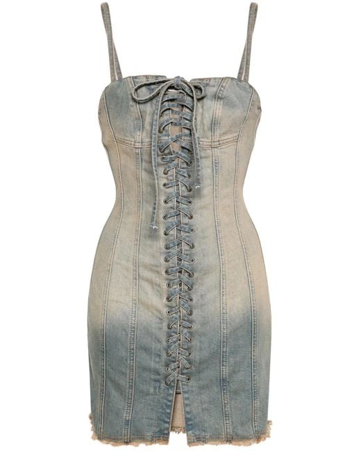 M I S B H V Gray Lara Lace-Up Denim Dress