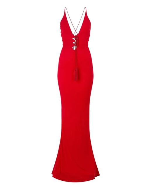 Roberto Cavalli Red Criss-Cross Tassel Maxi Dress