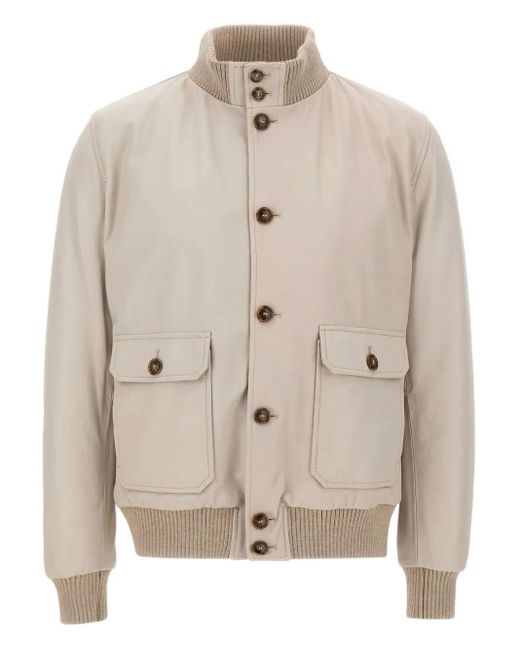 Barba Napoli Natural Ribbed-Collar Leather Jacket for men