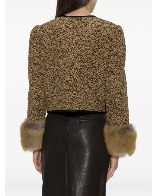 Valentino Garavani Green Leopard-Print Faux-Fur Trim Jacket