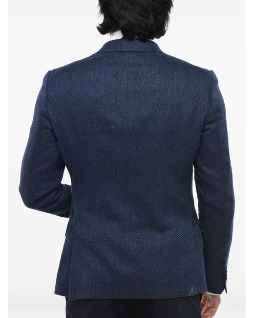 Corneliani Blue Single-Breasted Flap-Pocket Jacket for men