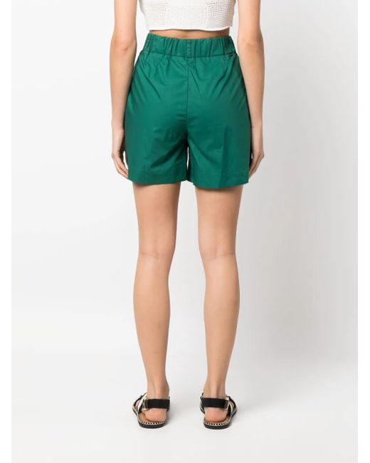 Woolrich Green Pleat-Detail High-Waisted Shorts