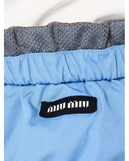 Miu Miu Blue Logo-Patch Mini Shorts