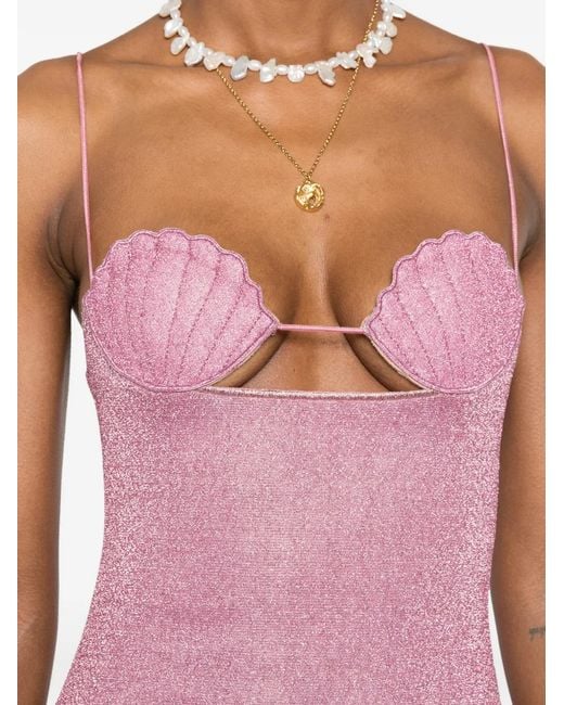 Oseree Pink Shell-Cup Glitter-Effect Dress