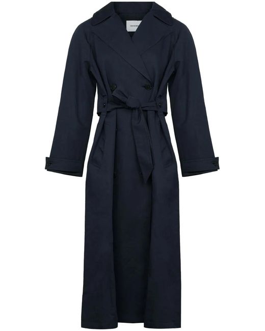 Yves Salomon Blue Double-Breasted Trenchcoat