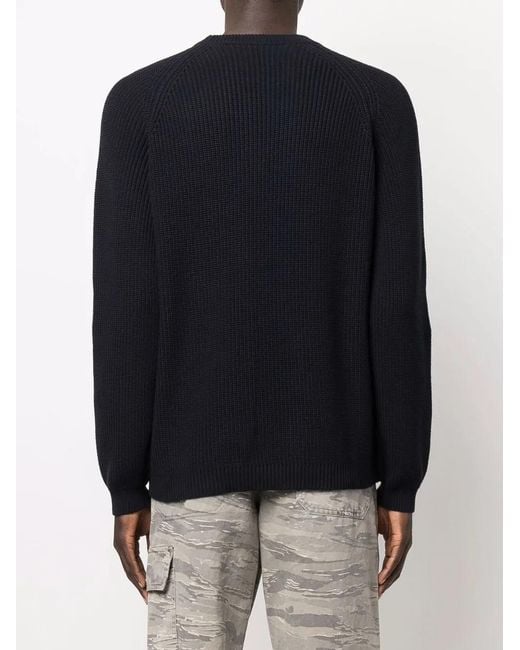 Woolrich Blue Ribbed-Knit Crew-Neck Jumper for men