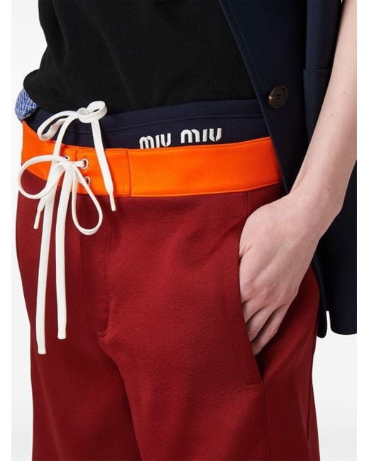 Miu Miu Shorts Met Contrasterende Tailleband in het Red