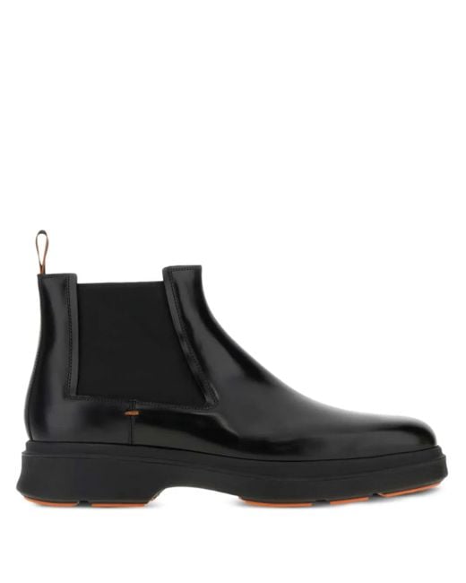 Santoni Black Elastic-Panel Leather Boots for men