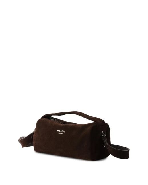 Prada Black Detachable Strap Suede Leather Shoulder Bag for men