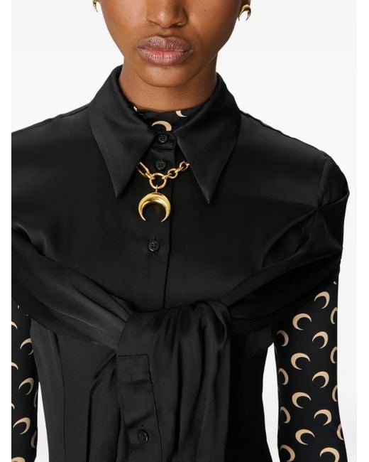 MARINE SERRE Black Satin Wrapped Shirt Midi Dress