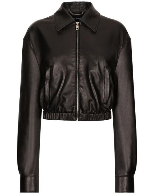 Dolce & Gabbana Black Logo-Appliqué Leather Jacket
