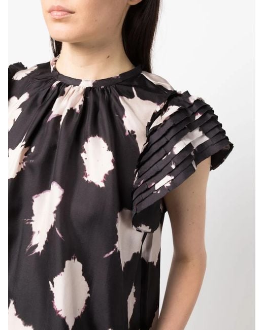 Ulla Johnson Black Splotch-Print Silk Blouse