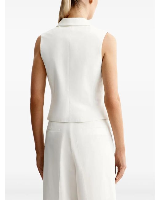 12 STOREEZ White V-Neck Cotton-Lyocell Vest