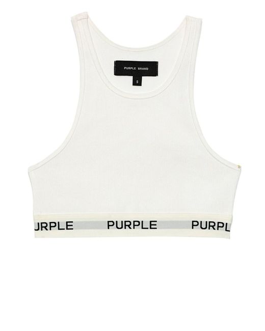 Purple Brand White Cropped-Oberteil mit Logo-Band