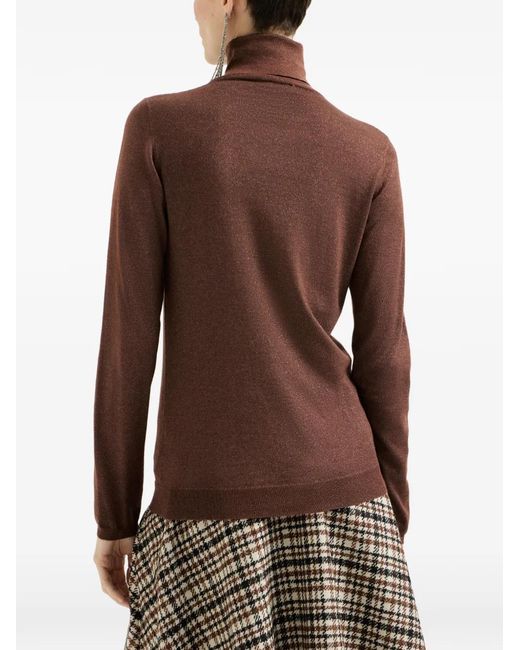Brunello Cucinelli Brown Sparkling Cashmere And Silk Lightweight Turtleneck Sweater