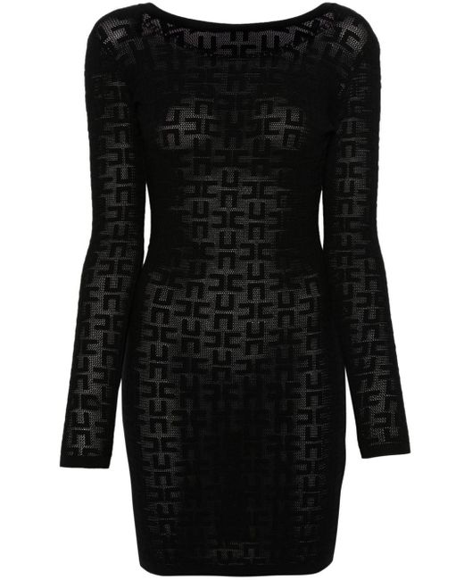 Elisabetta Franchi Black Mini Dress With Chain And Letter Back Detail