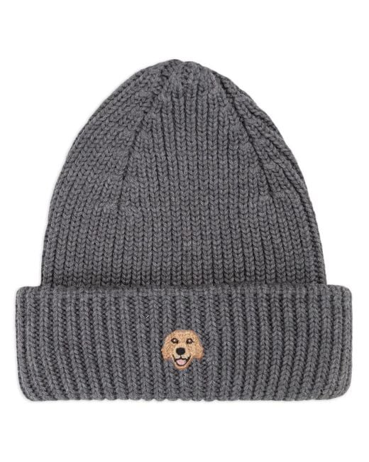PELO FOUNDATION Gray Dog-Appliqué Beanie