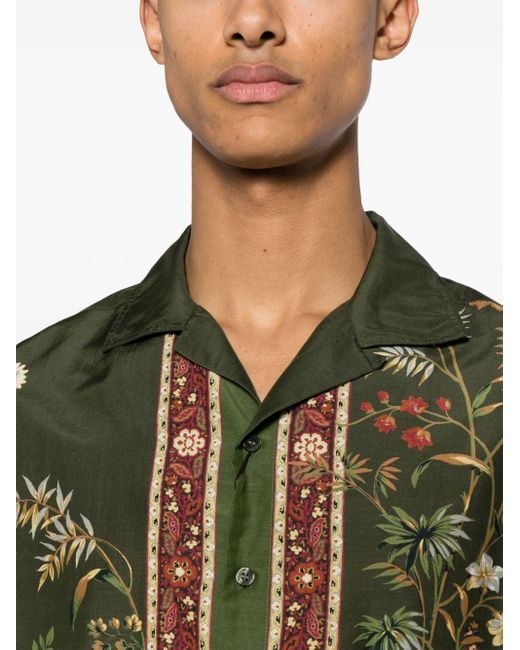 Etro Green Floral-print Bowling Shirt for men