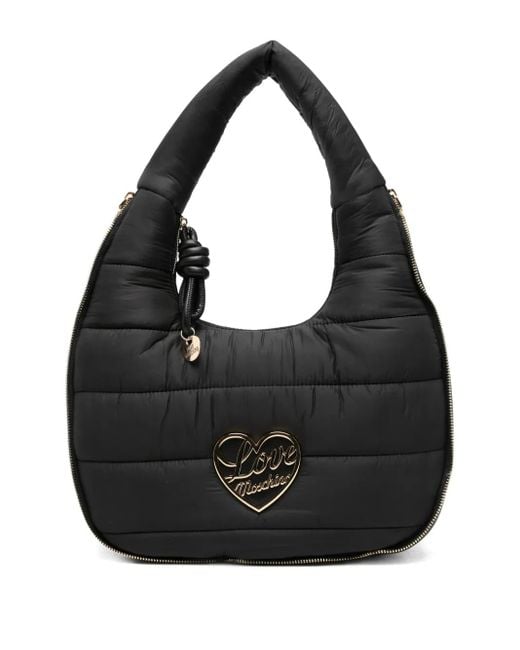 Love Moschino Black Heart-Plaque Quilted Tote Bag