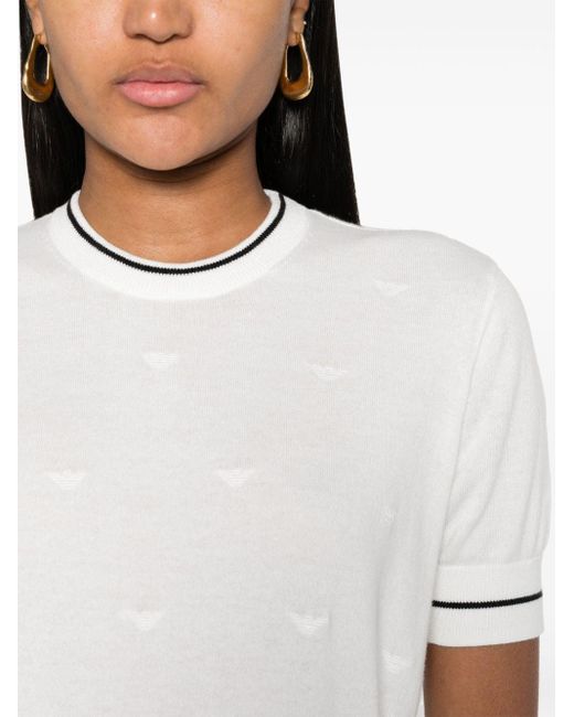 Emporio Armani White Logo-embroidered Knitted Top
