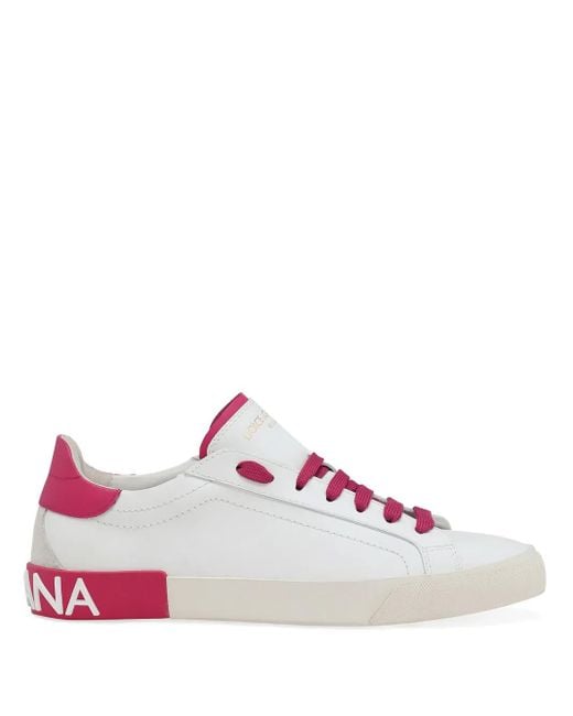Dolce & Gabbana White Portofino Branded-heel Leather Low-top Trainers