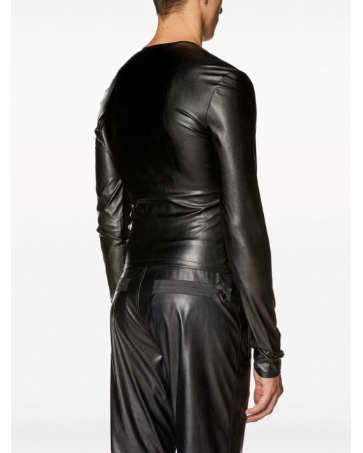 DIESEL Black S-nes Faux-leather Zip-up Top for men