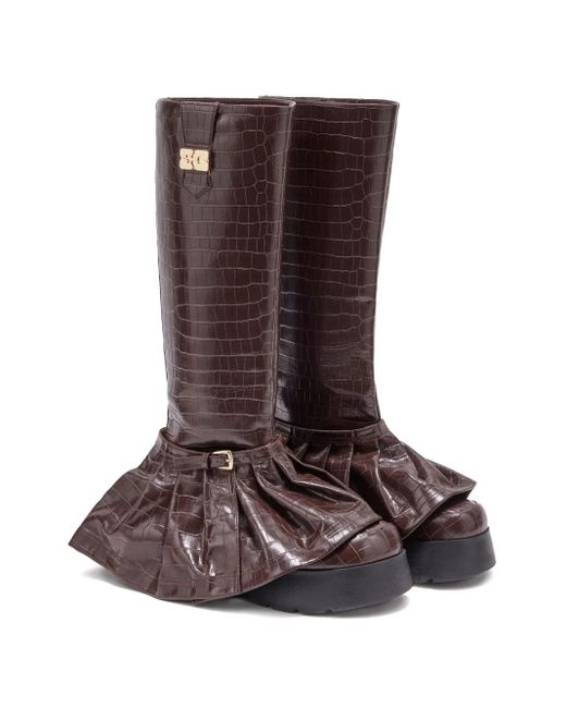 Ganni Brown Embossed Boots