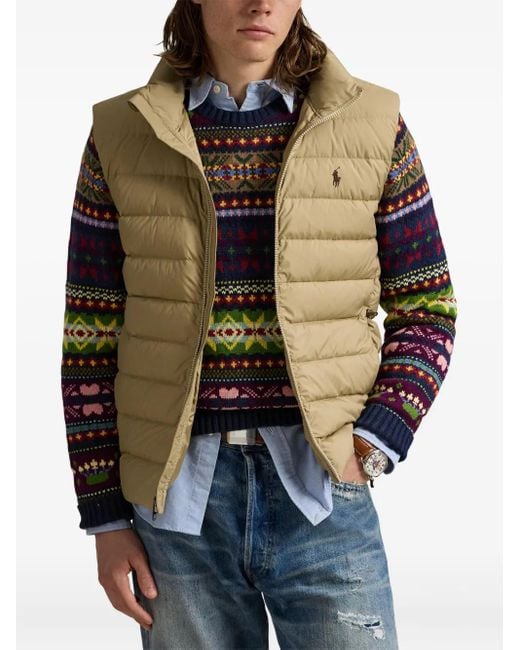 Polo Ralph Lauren Natural Embroidered-Logo Quilted Gilet for men