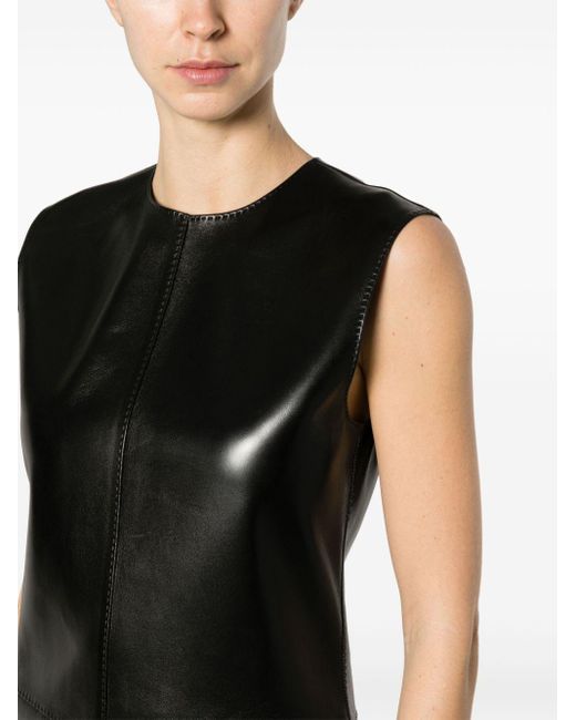 Saint Laurent Black Sleeveless Leather Minidress