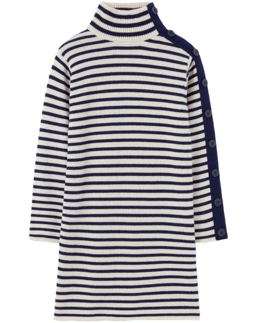 Claudie Pierlot Blue Gestreiftes Kleid mit Stehkragen