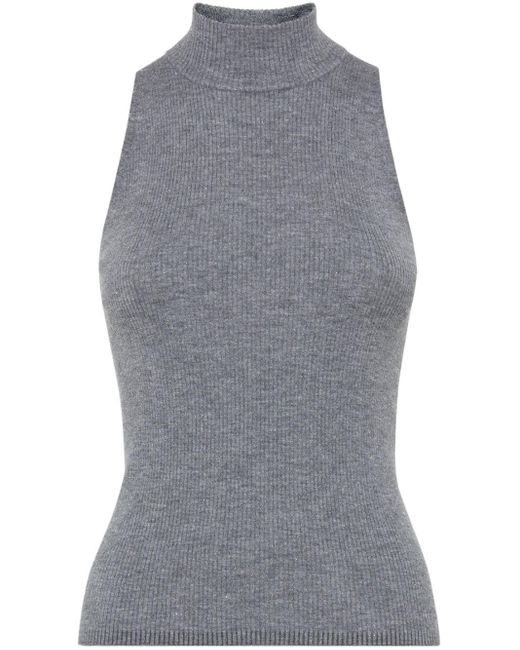 Brunello Cucinelli Gray Ribbed-knit Roll-neck Top