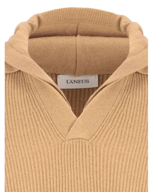 Laneus Natural Hooded Ribbed Knit Sweater for men