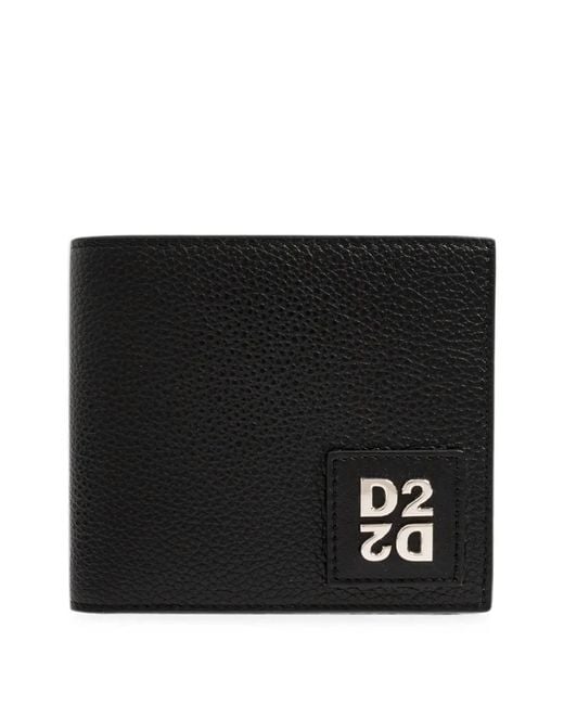 DSquared² Black Logo-Plaque Pebbled Leather Wallet for men