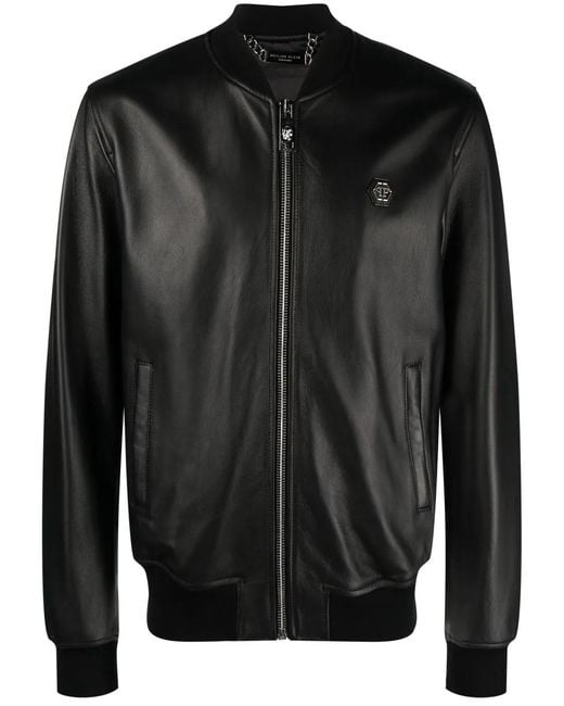 Philipp Plein Black Billy Leather Bomber Jacket for men