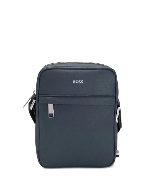 Borsa Con Placca Logo di Boss in Blue da Uomo