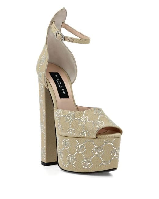 Philipp Plein White Platform Monogram Sandals