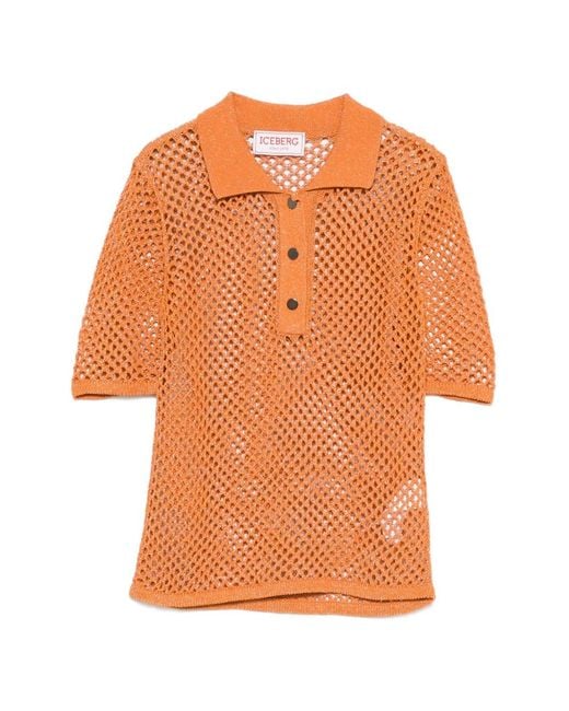Iceberg Orange Buttoned Open Knit Polo Shirt