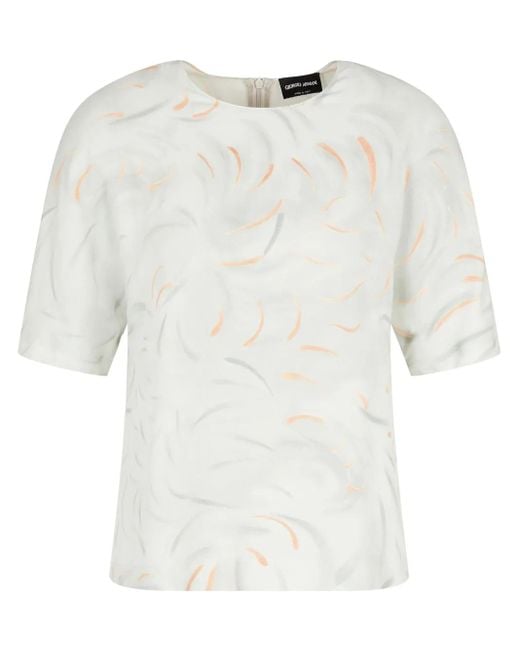 Giorgio Armani White Mulberry-Silk T-Shirt