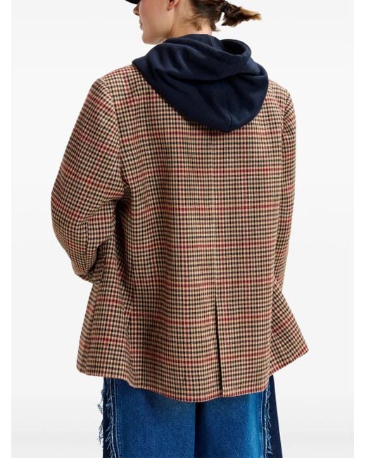 Essentiel Antwerp Brown Check-Pattern Single-Breasted Blazer