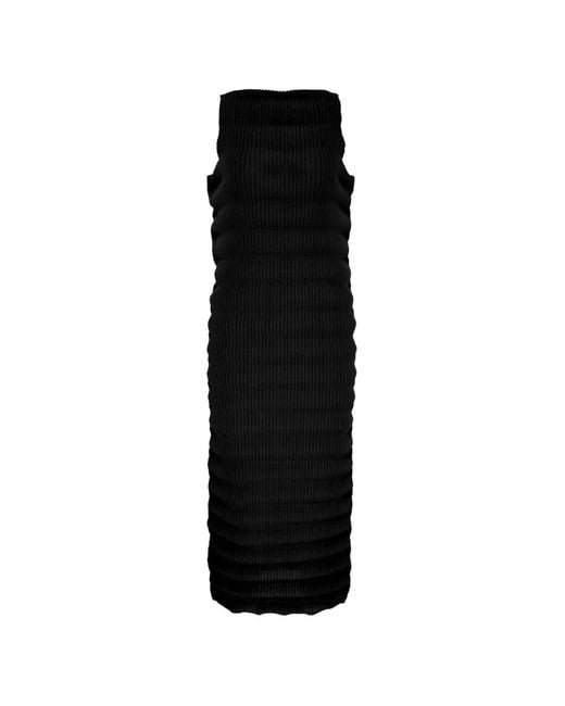 Issey Miyake Black Pleated Sleeveless Maxi Dress