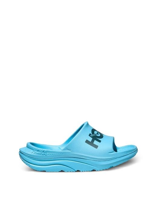 Hoka One One Blue Claquettes Ora Athletic À Logo Imprimé