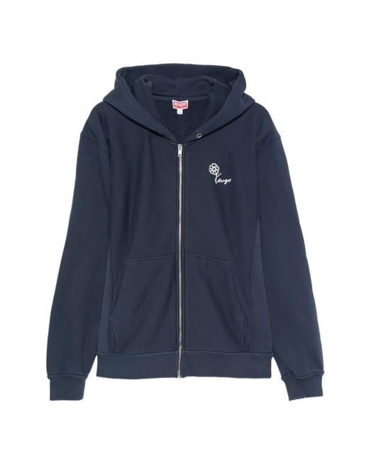 KENZO Blue Flower-Embroidered Zip-Up Hoodie for men