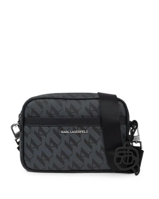 Karl Lagerfeld Black Ikon Monogram Elongated Crossbody Bag for men